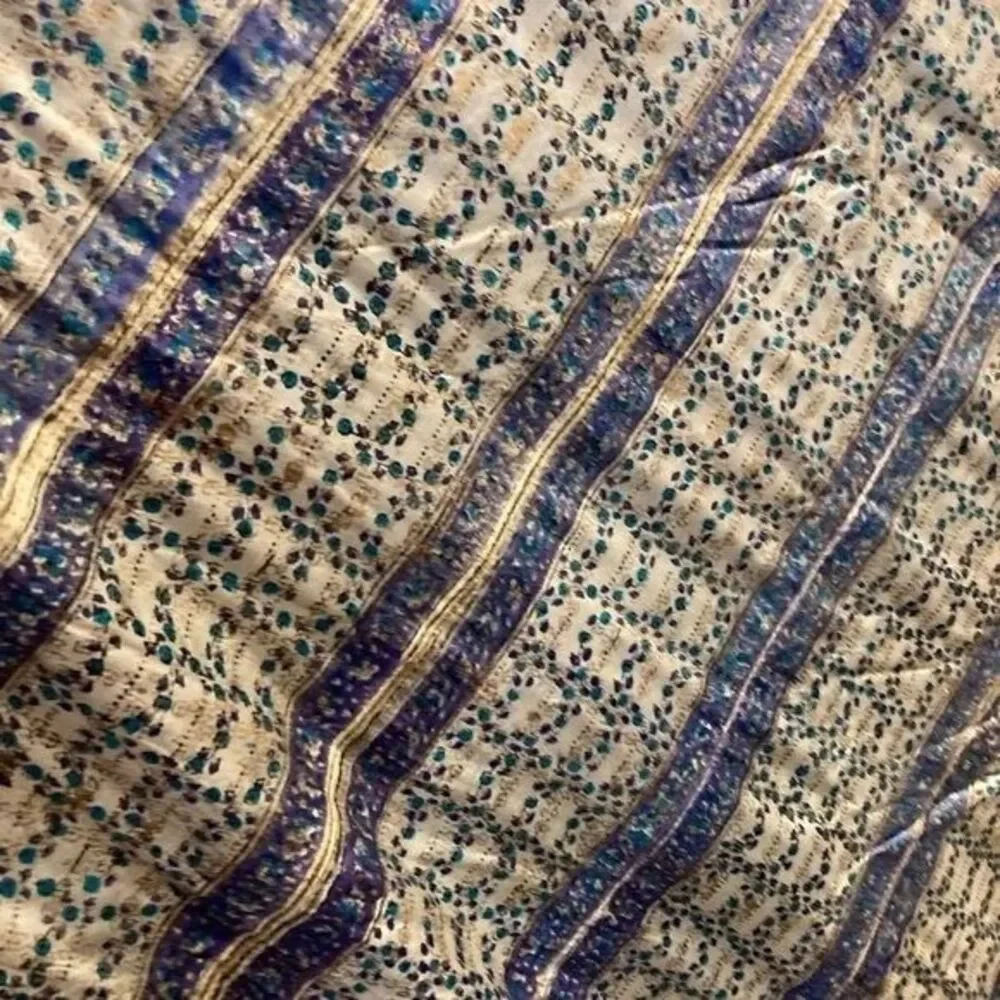 Vintage 1970’s Silk Coverlet Tassles Blanket Blue Purple Black Size 104 X 84 152